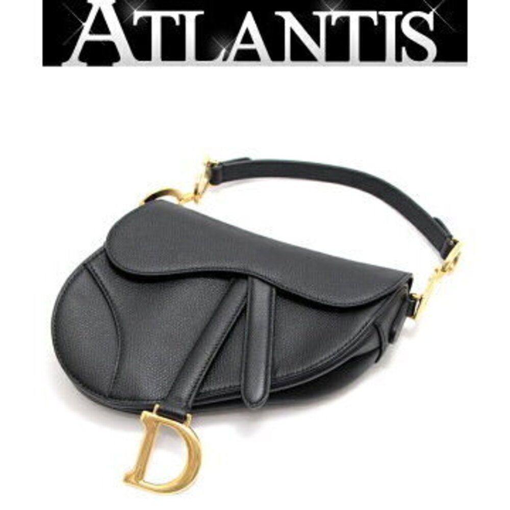 Christian Dior Saddle Bag One Shoulder Hobo black leather